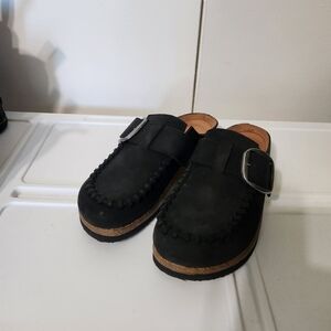 White Mountain Burberry Round Toe Mules Black Women's Size 8 100% Leather Upper